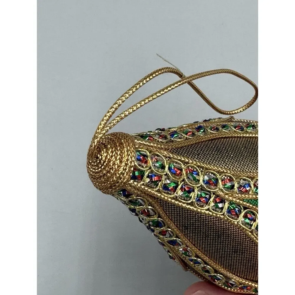 Vintage Enesco Christmas Tear Drop Diamond Shaped Gold Colored Ornament